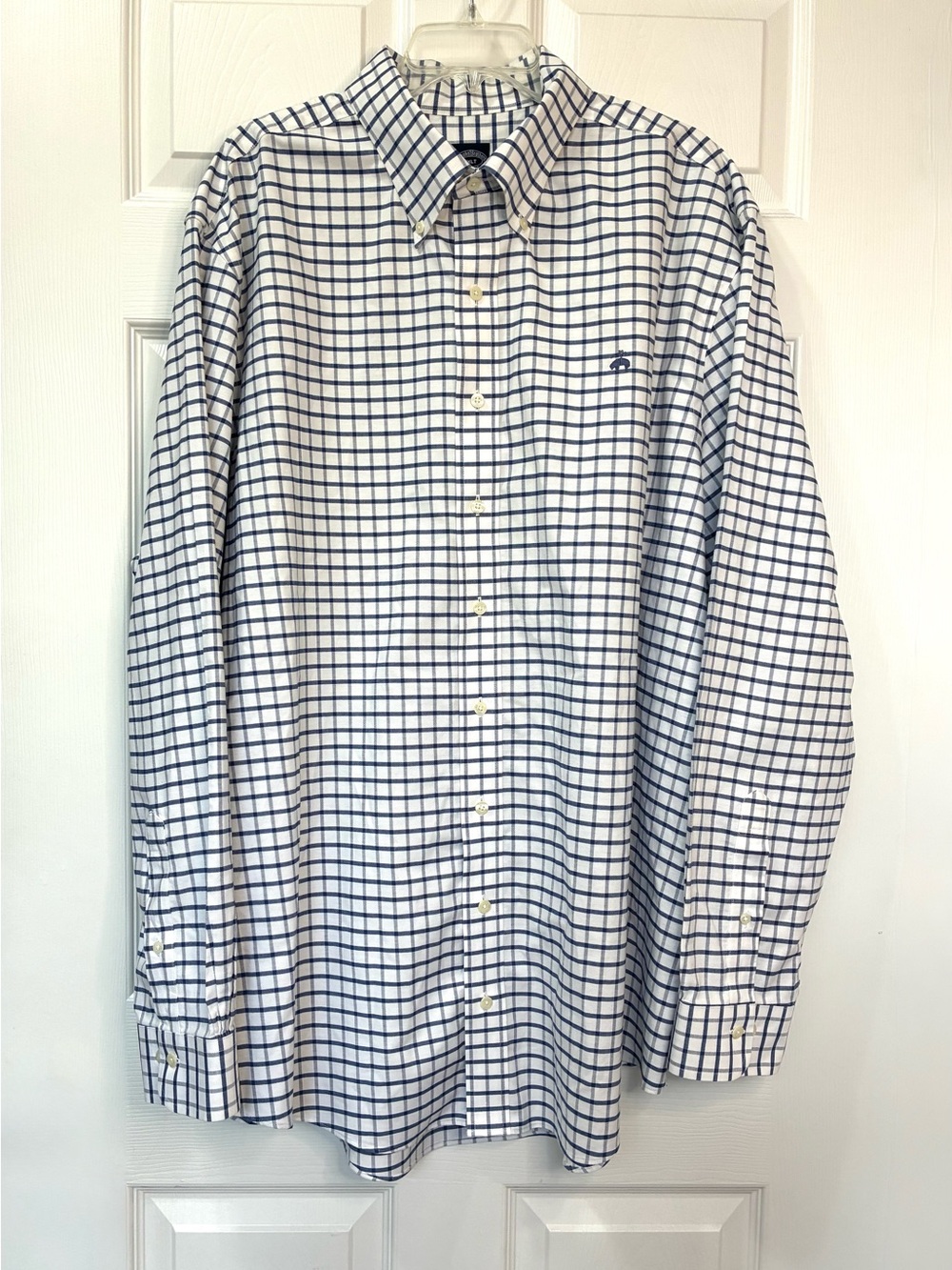 Brooks Brothers Non Iron Stretch Oxford Shirt Mens 2XLT Tall Blue White Plaid